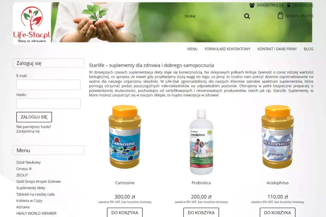 Zrzut ekranu strony Life-Star - suplementy diety