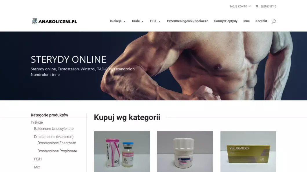 Zrzut ekranu strony Sterydy online	- Sklep Anaboliczni