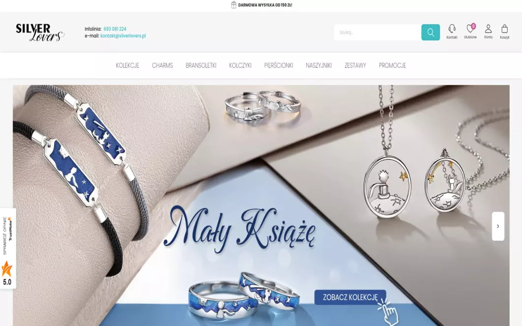Zrzut ekranu strony SILVER Lovers Biżuteria srebrna modułowa