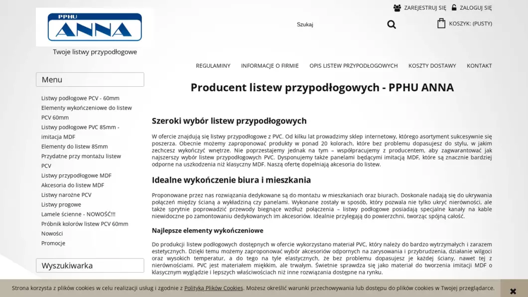 Zrzut ekranu strony Listwy przypodłogowe PPHU ANNA