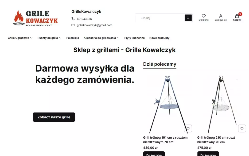 Zrzut ekranu strony Sklep z grillami | Grille Kowalczyk